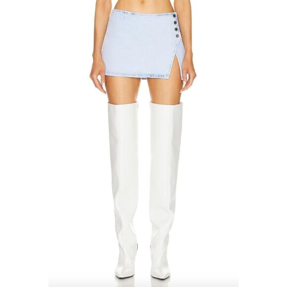 Retrofete Kayden Denim Side Button Mini Skirt Vivid Blue Womens 29 - Picture 14 of 15
